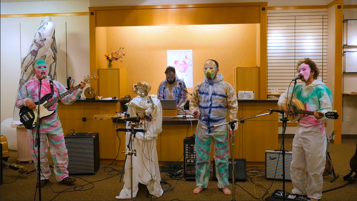 Performance of adaptions of Greek music at Sculpture Shoppe art show